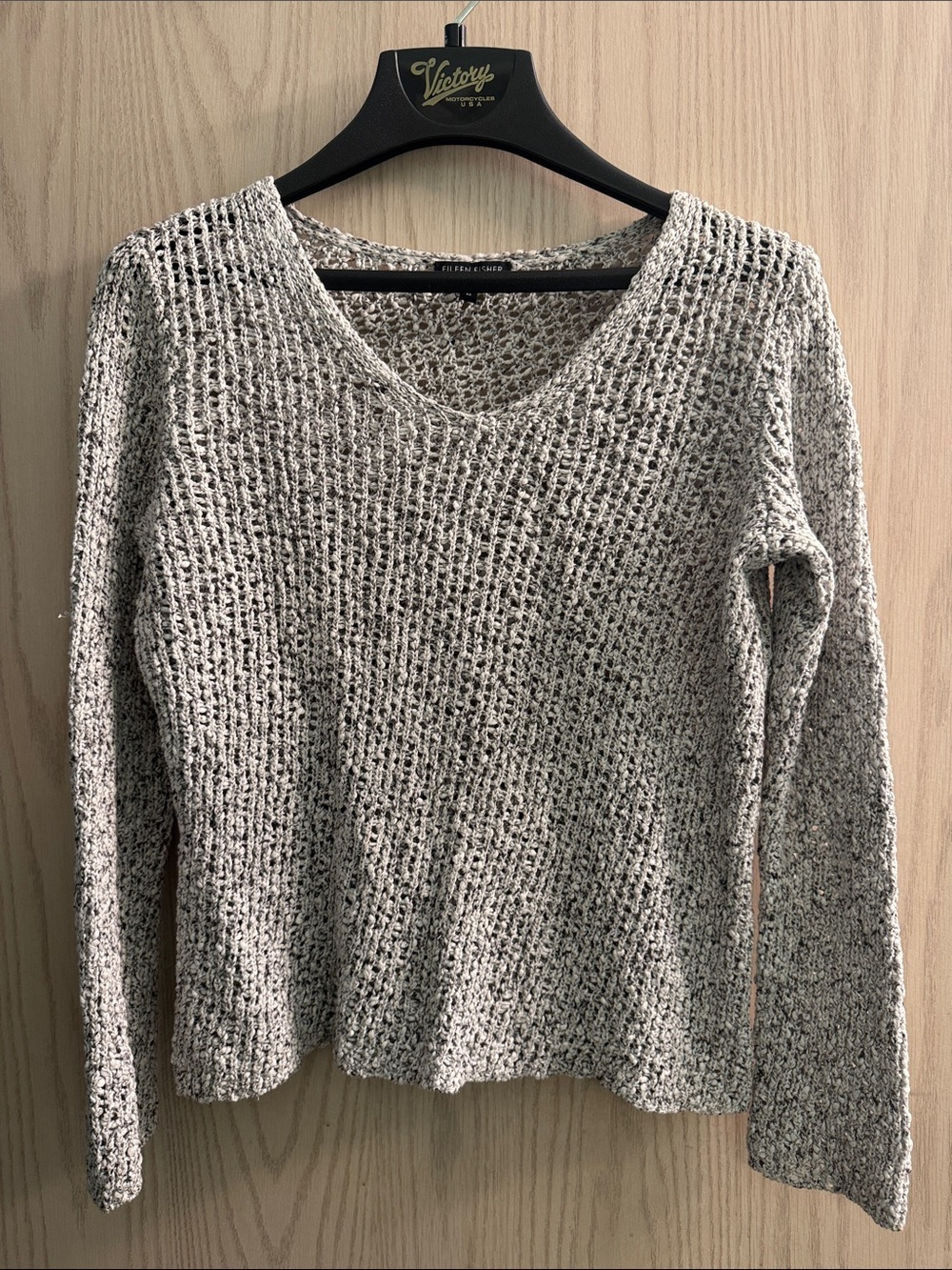 Eileen Fisher Neutral Light Gray Open-Knit Sweater